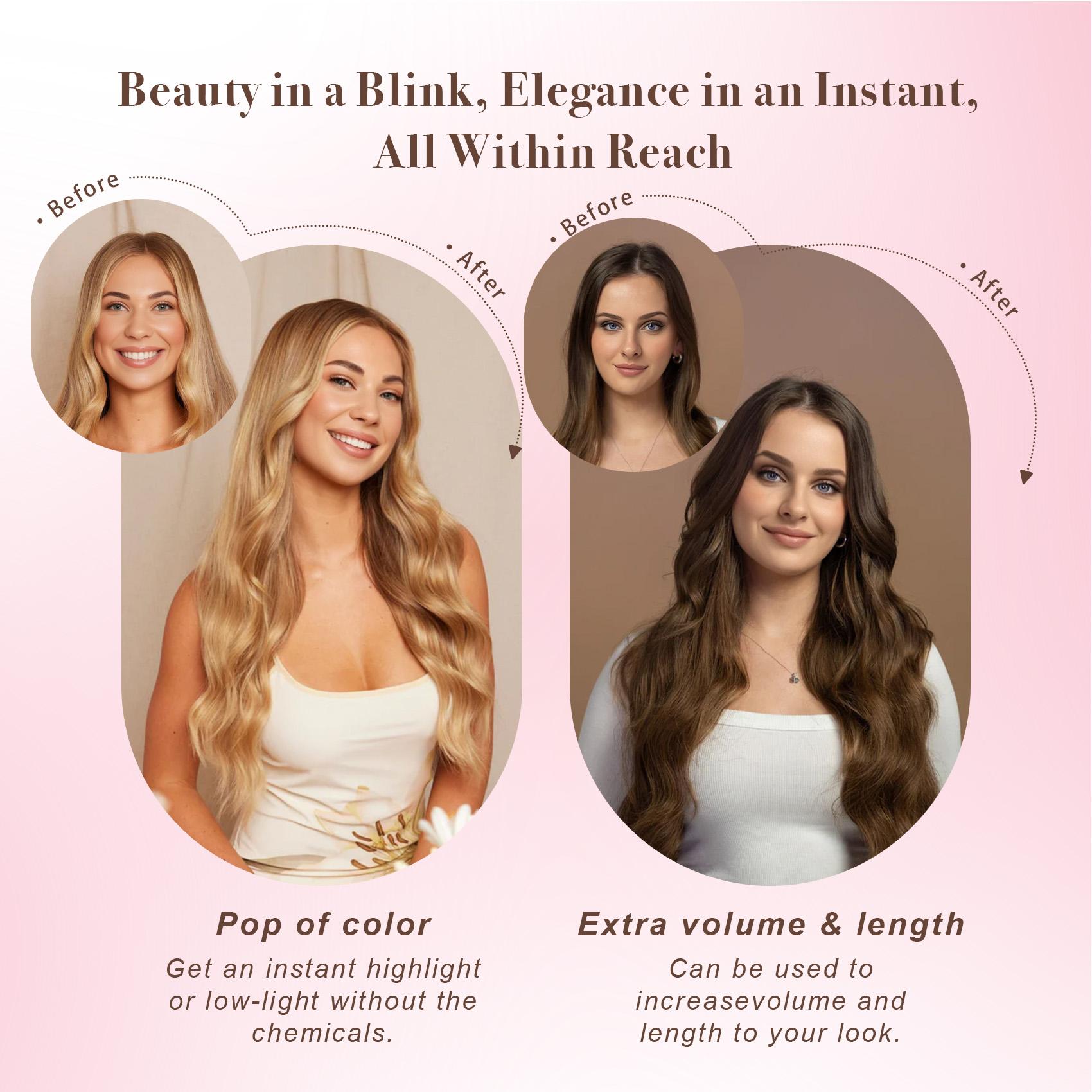 [QBEAUTY]  Blonde/Brown/Red  Clip- in Synthetic Hair Extensions Long Wavy 4PCS Thick Hairpieces  Double Weft Natural Hair Extensions for Women New Upgraded Lace Weft  Same Amount Of Full Hair With Lighter Weight All Day Comfort SpringStatements