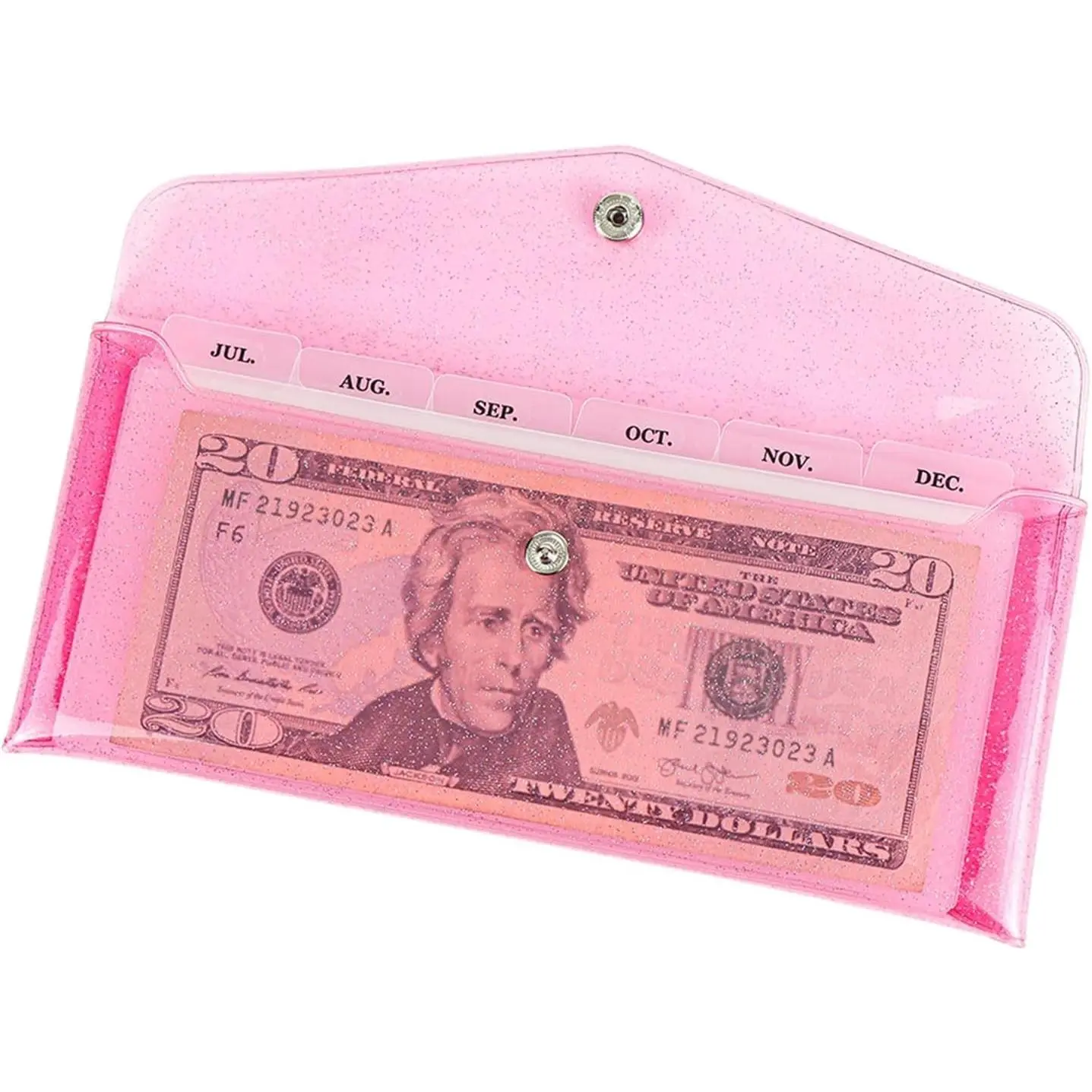 Pink Cash Envelope Wallet Budgeting System with Reusable PVC Envelopes, 6-Tab Dividers, and Expense Tracking Stickers for Bill Planning(Gift)