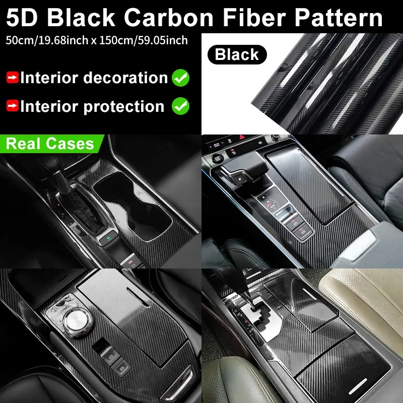 5D Glossy Black Carbon Fiber Vinyl Wrap, Color Change Protective Film for Cars, 50x150 cm, Durable PVC Material Sticker Decal, Waterproof & Scratch-Resistant, Easy to Apply & Cut, Auto Exterior Interior Modification Upgrade Decoration Accessories