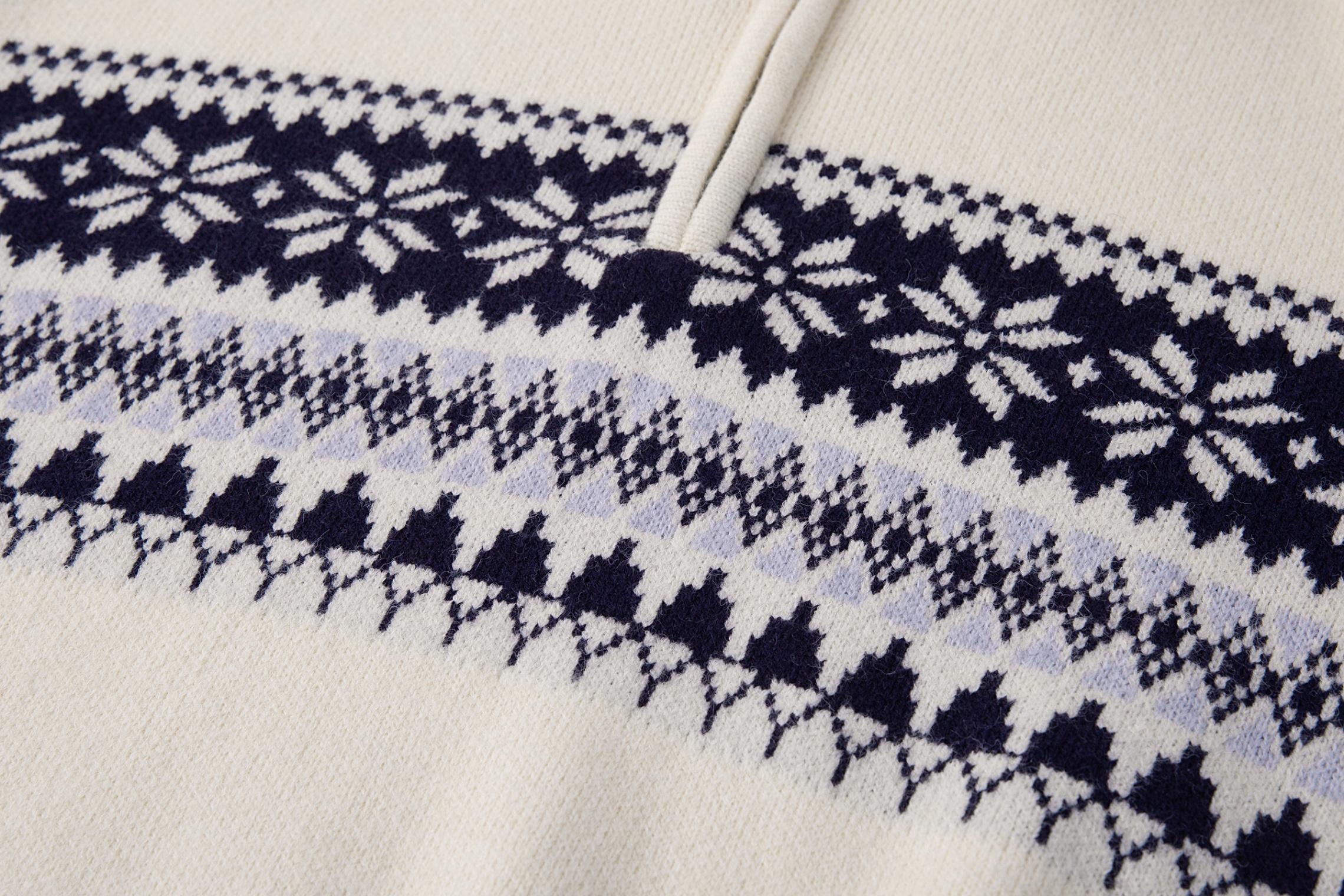 Men Fall Winter Nordic Fair Isle Jacquard Half Zip Knit Sweater, Vintage Geometric Floral Pattern, Turn‑Down Collar Long Sleeve Casual Knit Pullover For Daily Holiday Outfits # sohochic