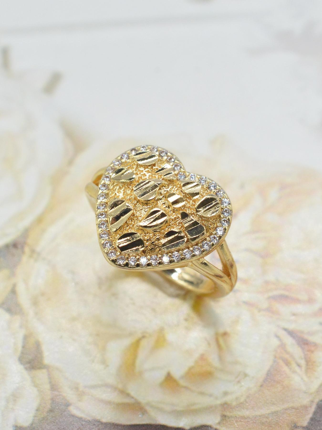 Gold Heart Statement Ring for Women |   Elegant Sparkly Fashion Jewelry Gift