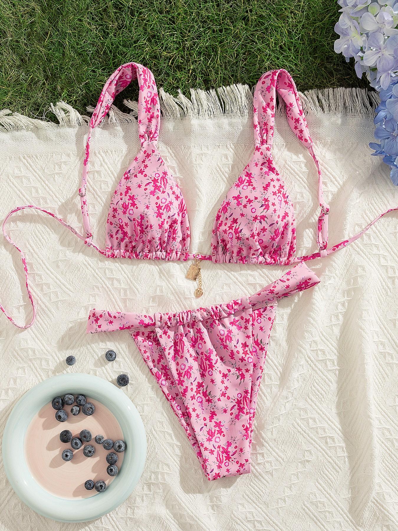 Women's Patchwork Print Bikini Set, Casual Adjustable Strap Tie Back Swim Top & Swim Bottom, Women's Swimsuit for Summer Beach Holiday Vacation, Patchwork Bikini Sets