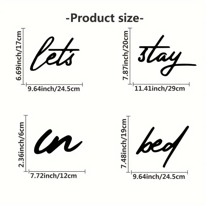 "4pc Let's Stay In Bed"" Metal Wall Art - Rustic Iron Crafted Decor - For Home Decoration - Perfect Housewarming Gift"