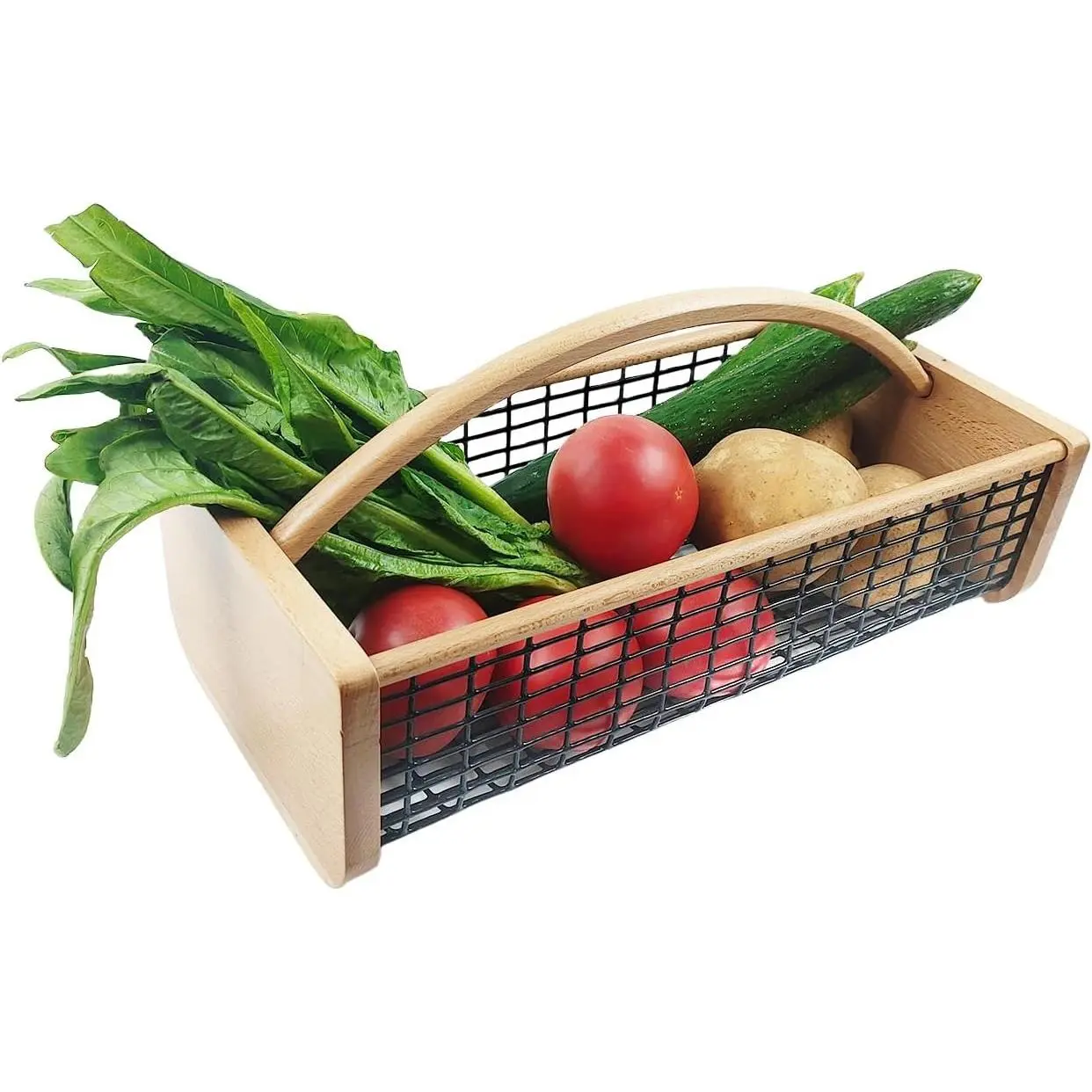 Durable Wooden Harvest Basket, Gardening Supply Suitable for Kitchen, Picnic and Outdoor Picking