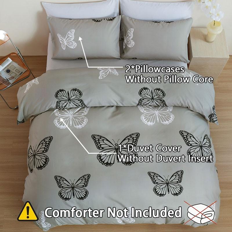 Black & Gray Butterfly Style, 3-Piece Duvet Cover Set, including 1 duvet cover + 2 pillowcases (without inserts). Stylish, elegant, light luxury and natural style, all-season bedding set.