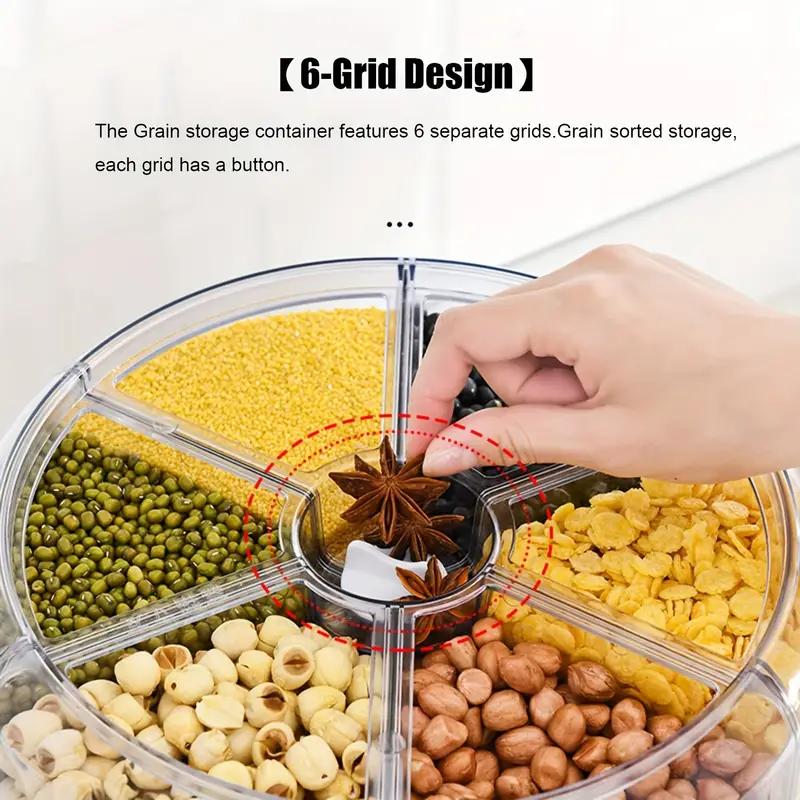 UFORU Rotating Grain Storage Bin 6 Grids Rice Container One-Click Output Large Capacity Food Dispenser For Rice Grains or Pet Food Sealed Moisture Proof Organizer