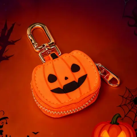 Kawaii Creepy Durable Plastic Keychain with Clip-On Mini Trick-or-Treat Coin Purse - Cute Charms, Spiderweb, Pumpkin, Santa Claus Accents - Spooky Halloween Fall Fashion Key Accessories for Women’s Bags, Car Keys
