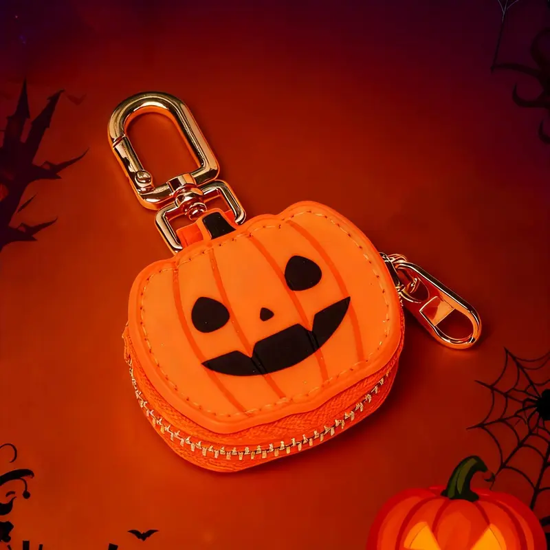 Kawaii Creepy Durable Plastic Keychain with Clip-On Mini Trick-or-Treat Coin Purse - Cute Charms, Spiderweb, Pumpkin, Santa Claus Accents - Spooky Halloween Fall Fashion Key Accessories for Women’s Bags, Car Keys