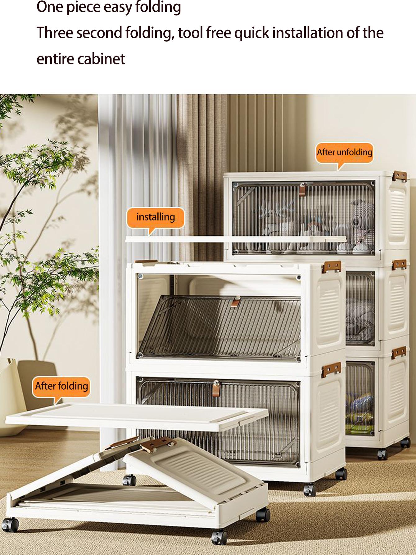 Large Capacity Foldable Storage Box, Collapsible Storage Box, Plastic Mobile Wardrobe Organizer, Clothes Sorting Cabinet, Space-Saving Design for Home Use