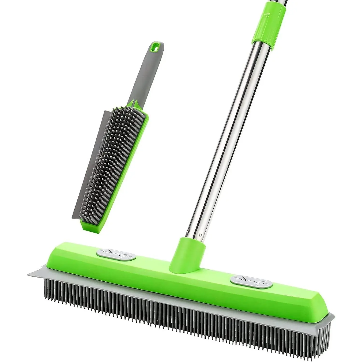 57 Inch Long Handled Rubber Broom with Squeegee - Portable Pet Hair Fur Lint Remover Rake for Carpet, Fluff, Hardwood Floor and Tile Cleaning