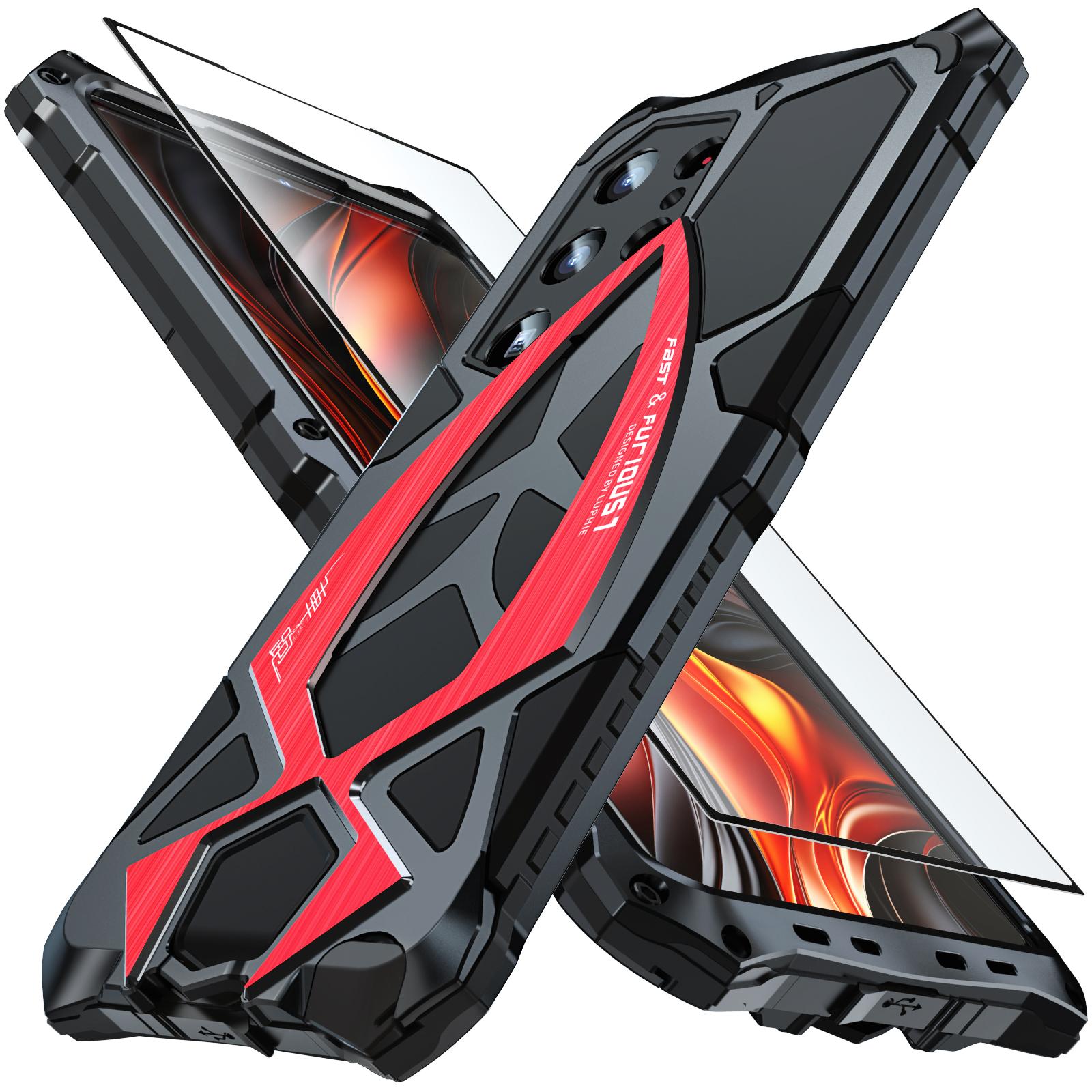 for Galaxy S24/S25 Ultra Heavy Duty Metal Armor Phone Case Built-in Screen Lens Protection Protective Dust Proof Military Grade Rugged - Black