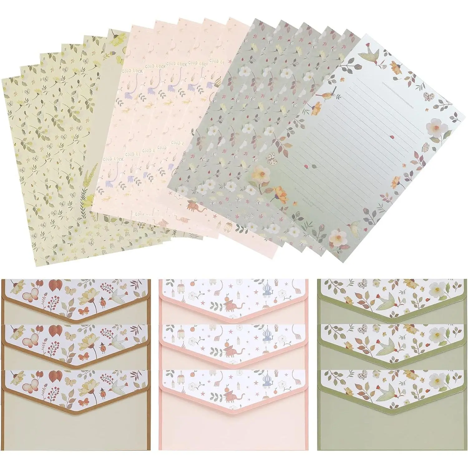 27Pcs Stationery Paper and Envelopes Set, Floral Stationery Set | 18Pcs Lined Writing Paper, 9Pcs Matching Envelopes, Vintage Floral Design, For Letters Gifts Wedding Invitations Wishes