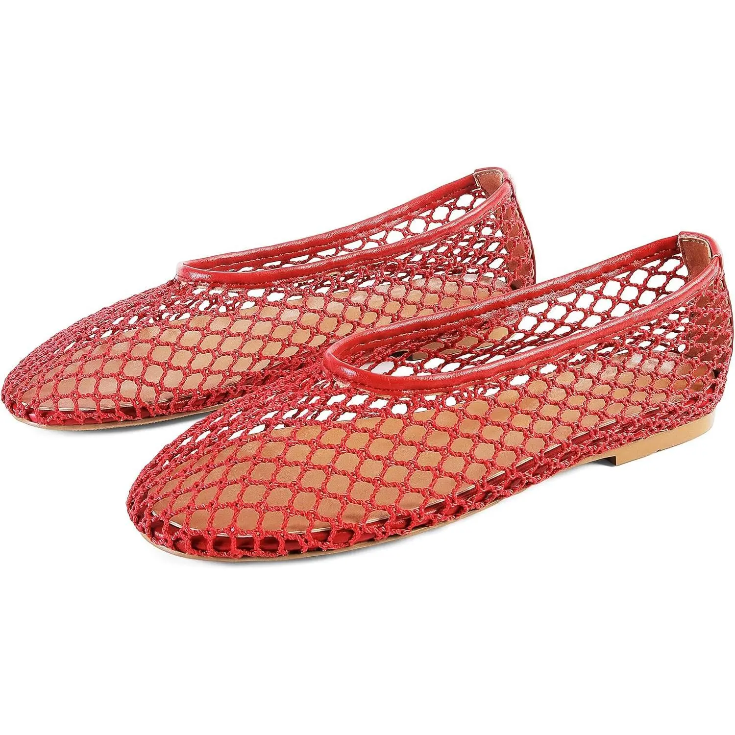 Mesh Ballet Flats for Women Slip On Round Toe Comfy Casual Office Fishnet Ballerina Flat Shoes