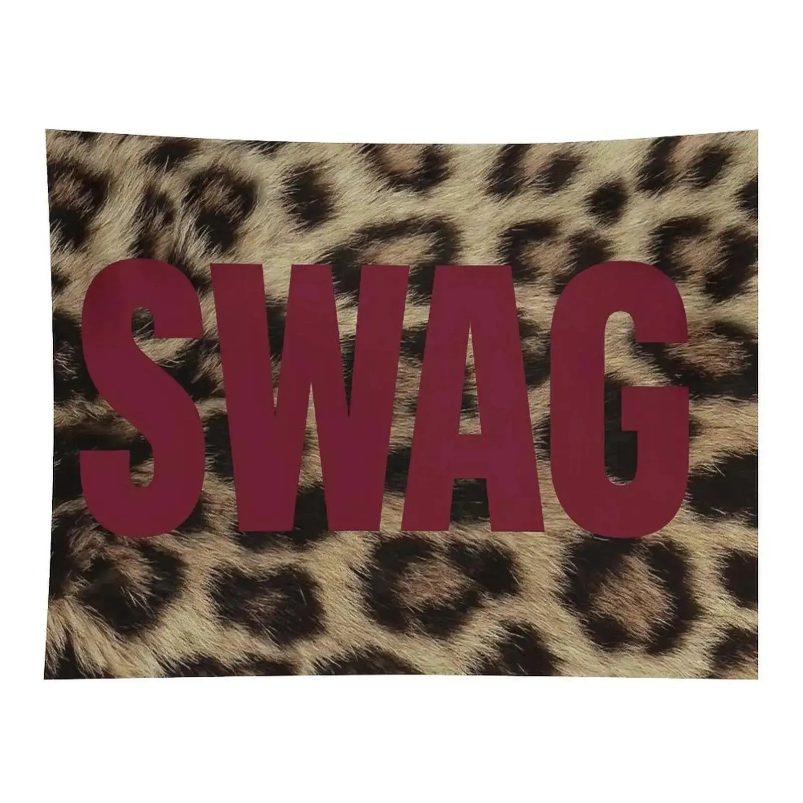 Trendy Burgundy SWAG Letter Realistic Leopard Fur Print Retro Hip Hop Room Wall Hanging Tapestry, Home Decor Banner, Backdrop Banner for Indoors Room Decor