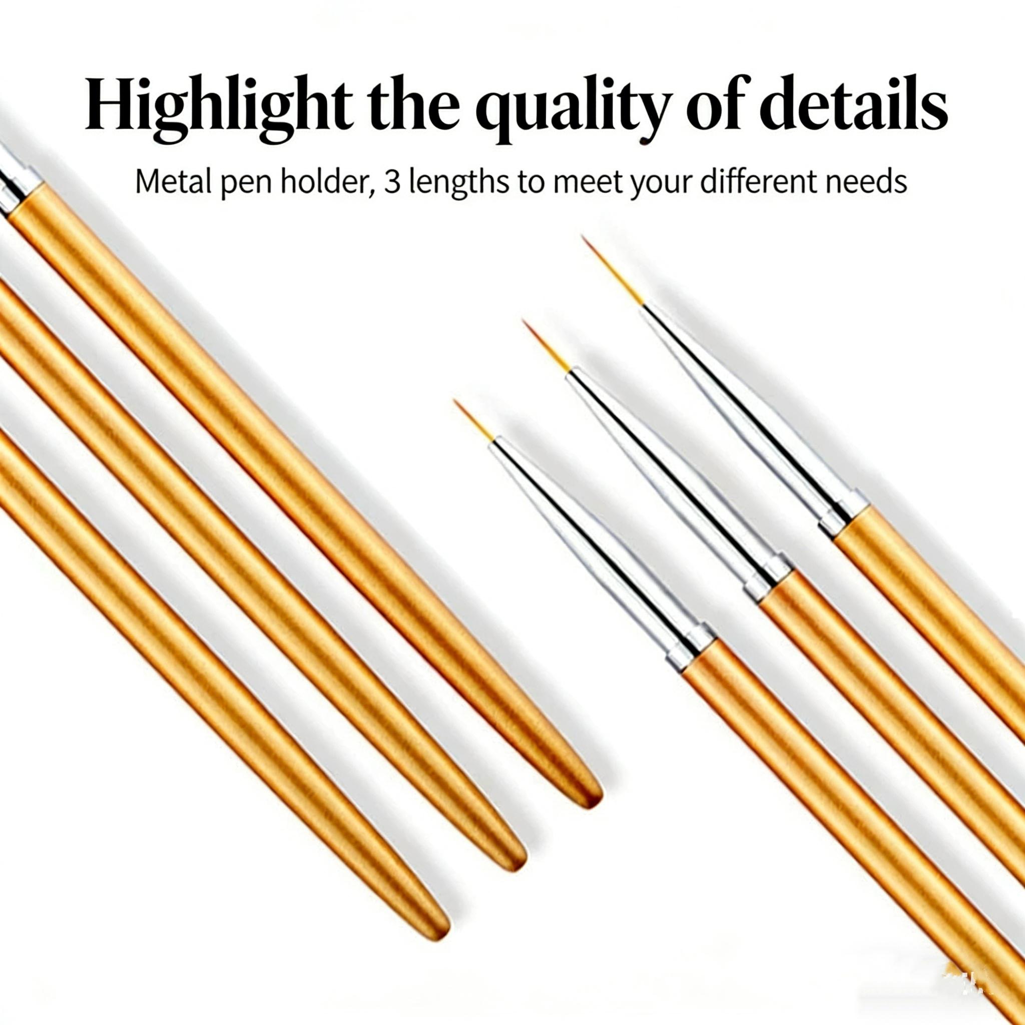 3pcs/lot Nail Brush Set with Metal Rods, Artistic Painting Pens, Line Drawing Tools, Manicure Kit for Creative Nail Designs