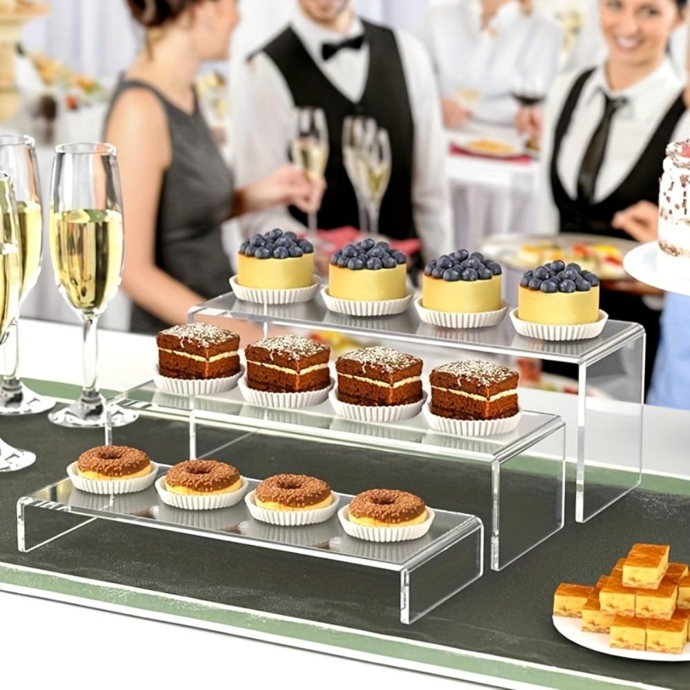 Rectangular transparent acrylic display stand, transparent multi-layer rack, suitable for weddings, business gatherings, tea breaks - cup cakes, sushi, a stylish and practical transparent plastic pastry rack (3/6/9 Pack)