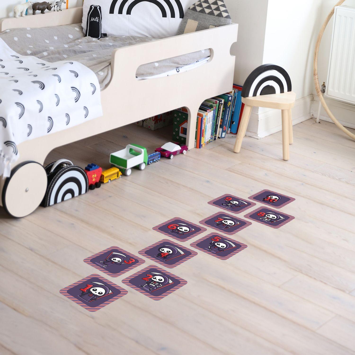 Hopscotch Floor Stickers 1-10 for Kids, Self-Adhesive, Reusable, Easy to Clean, Durable Game Decals for Playroom & Classroom