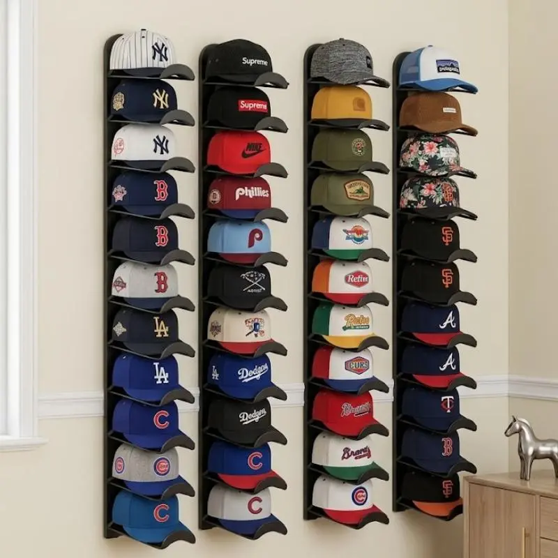 Black Wall Mount Hook - Adhesive & Screw-In Hat Organizer, Space-Saving Cap Holder for Closet Door & Bedroom, Decor Shelves Room Decor, Snj-Black (1pcs)