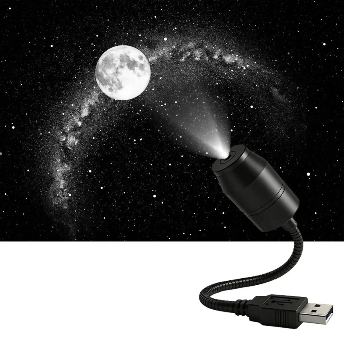 Star Moon Galaxy Projector Night Light, 360° Rotatable USB Car Roof Light, Portable Atmosphere Lamp for Car Interior & Bedroom Decor