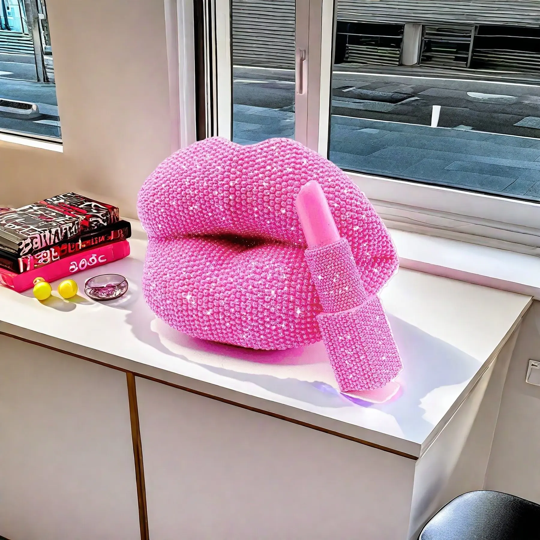 Sexy Lipstick Lips Statue Ornament, Resin Figure, Home Decor Figurine, Studded Decor, Home Decor Accessory, Perfect for Home Living Room Office Restaurant Decor, Ideal Valentine's Day Thanksgiving Christmas Gift