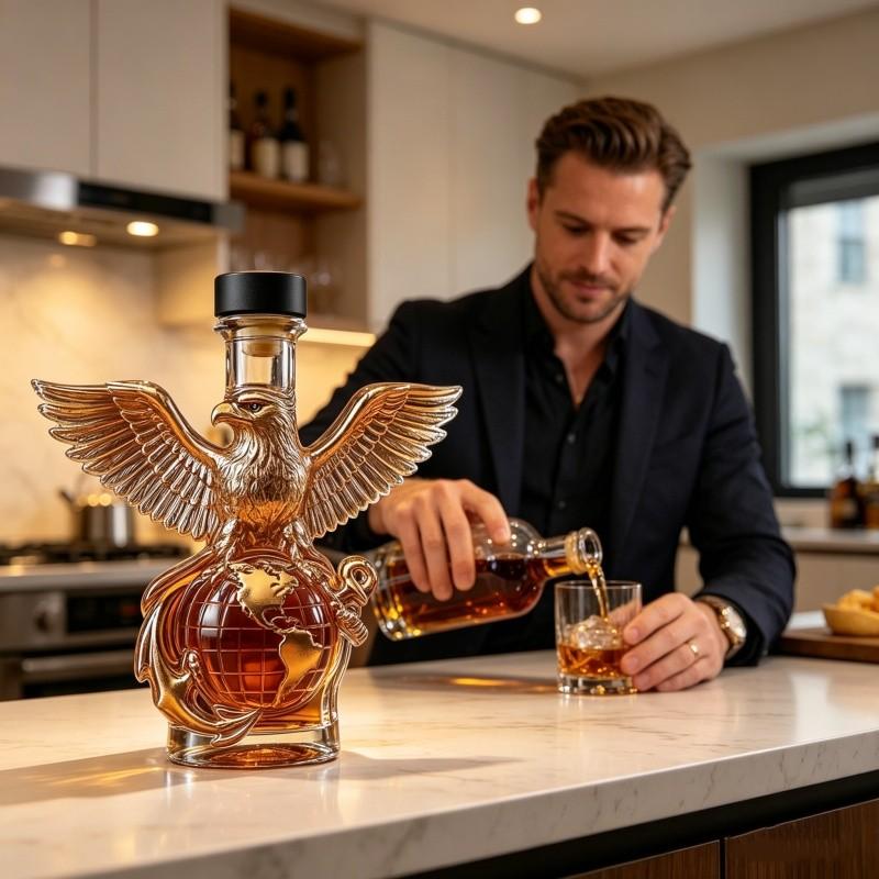 1 Count 250 Anniversary Whiskey Bottle, Whiskey Eagle Glass Decanter, US Marine Corps liquor bottle for Whiskey, Wine, Cocktails, Football Fan Gift, Home Bar Display, Home Bar Accessories, Gifts for Lovers, Dad, Husband and Boyfriend