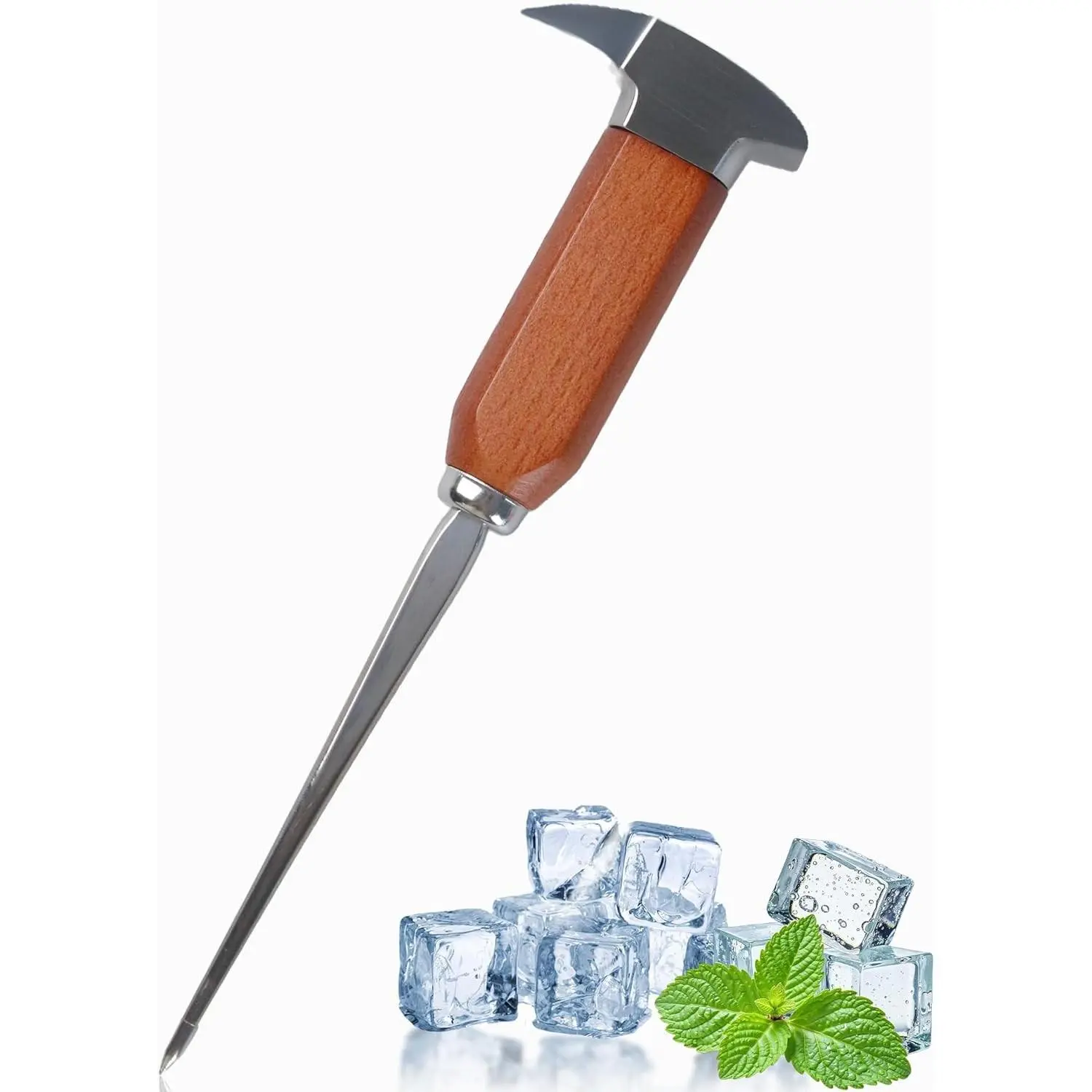 Ice Pick Tool with Wood Handle, Stainless Steel Ice Picks for Breaking Ice, Ice Carving Tools Bar Tools for Kitchen, Bars, Bartender, 8.86 Inch