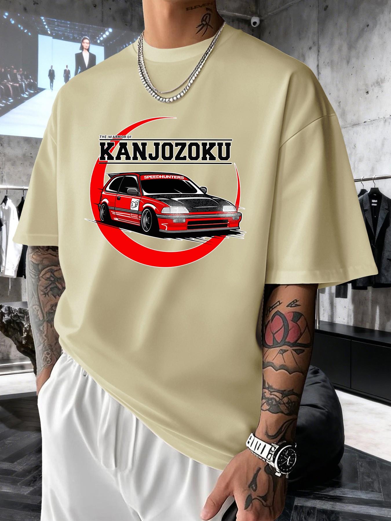 Kanjozoku Jdm Car Culture Print Men's Fashion T-Shirt, Casual Streetwear Short Sleeve Top, Comfortable Round Neck Tee for Spring Summer