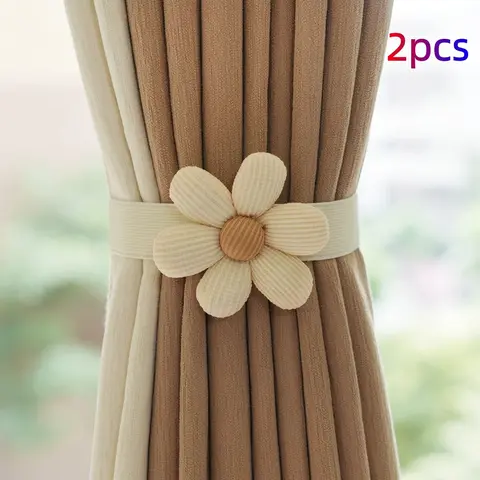 Sunflower Design Curtain Tieback, 2 Counts Cute Flower Design Curtain Holdback, Window Curtain Tieback for Home Living Room Bedroom Decor, Window Decorations Supplies, Interior Decoration Accessories, Curtain Tie Backs For Curtains