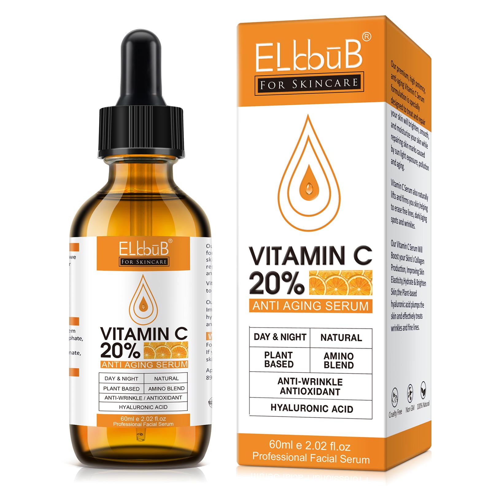 Elbbub Vitamin C Facial Serum 60ML, Stable VC Derivative, Inhibits Melanin, Brightens Skin, Reduces Acne Marks, Gentle Whitening, Non-Irritating
