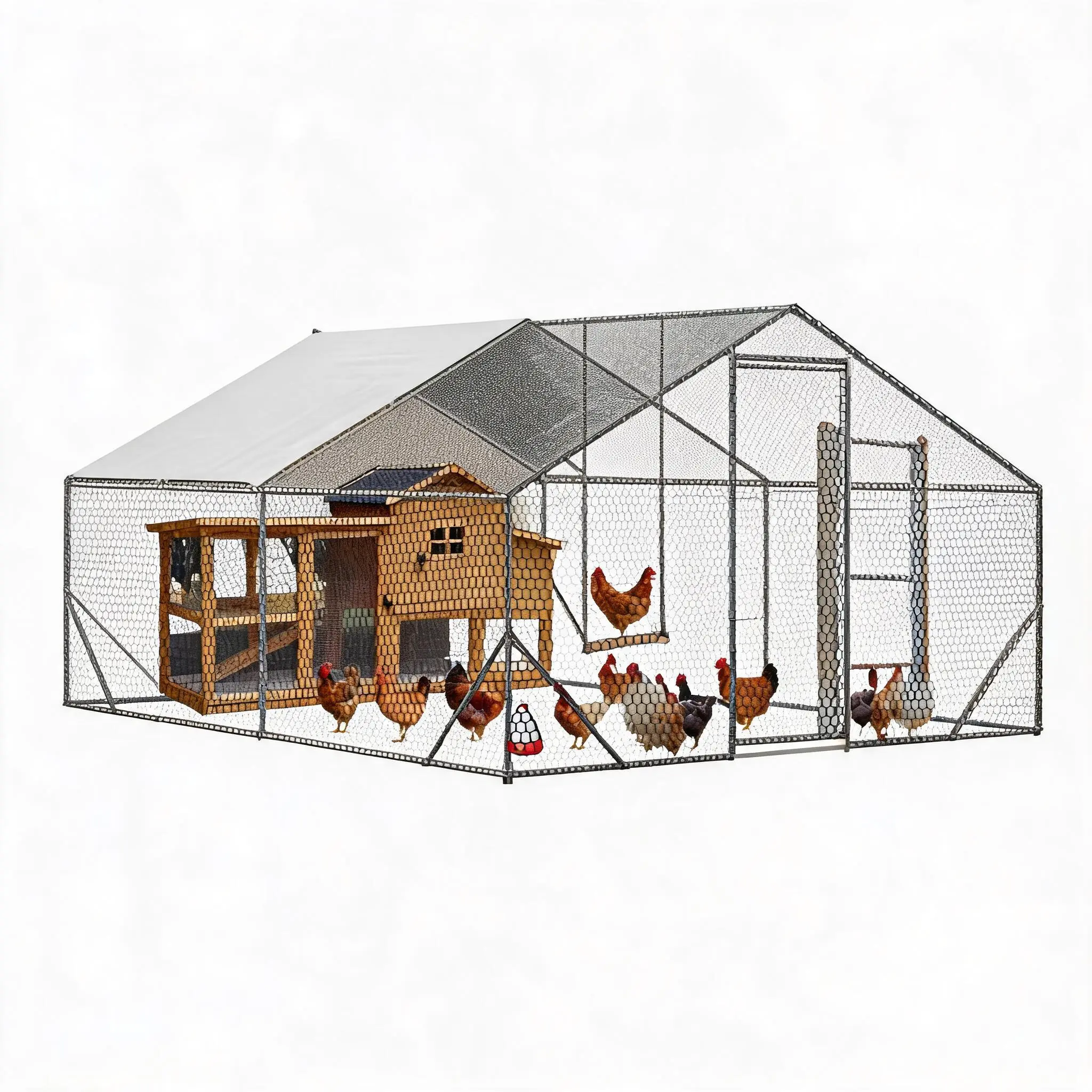 Heavy Duty Walk-In Chicken Coop & Pet Kennel – Large Metal Outdoor Poultry Cage and Playpen for 6-10 Chickens or Large Dogs, Secure Fence Enclosure with Waterproof & Anti-UV Roof Cover, Ideal for Small Animals
