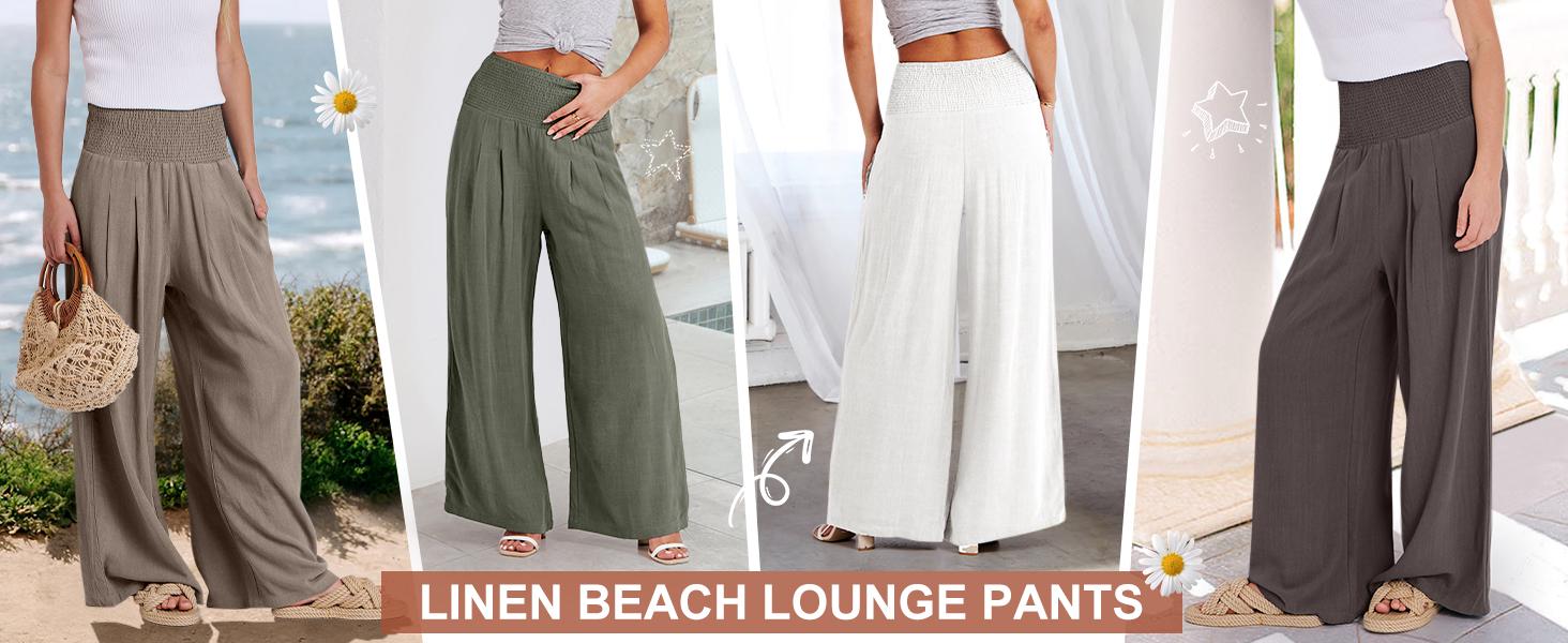 ANRABESS Women&lsquo;s Linen Palazzo Pants Summer Boho Wide Leg High Waist Casual Lounge Pant Beach Travel Comfortable Vacation Bottom Outfits