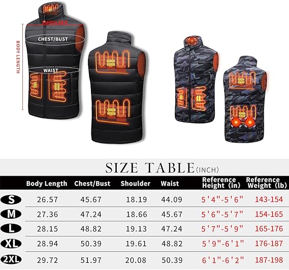 [Power Bank or Battery Pack Not included] Unisex Heated Vests Waterproof with Massage Slim Fit Fleece Warm Lightweight Heated Puffer Vests