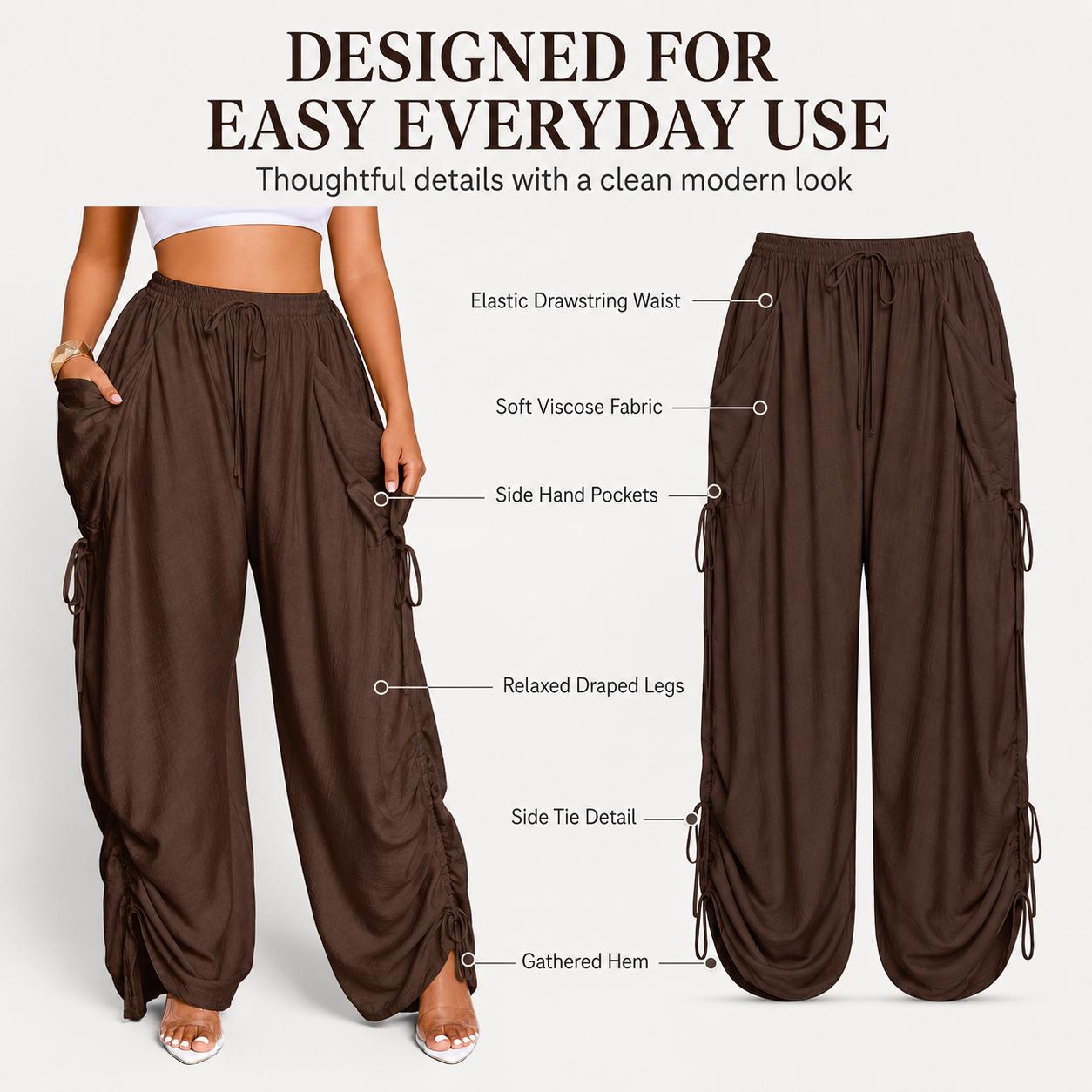 Women's Casual Loose-Fit Wide Leg Pants, All-Season Woven Fabric, Long Plain Design, Daily Commute & Vacation Wear