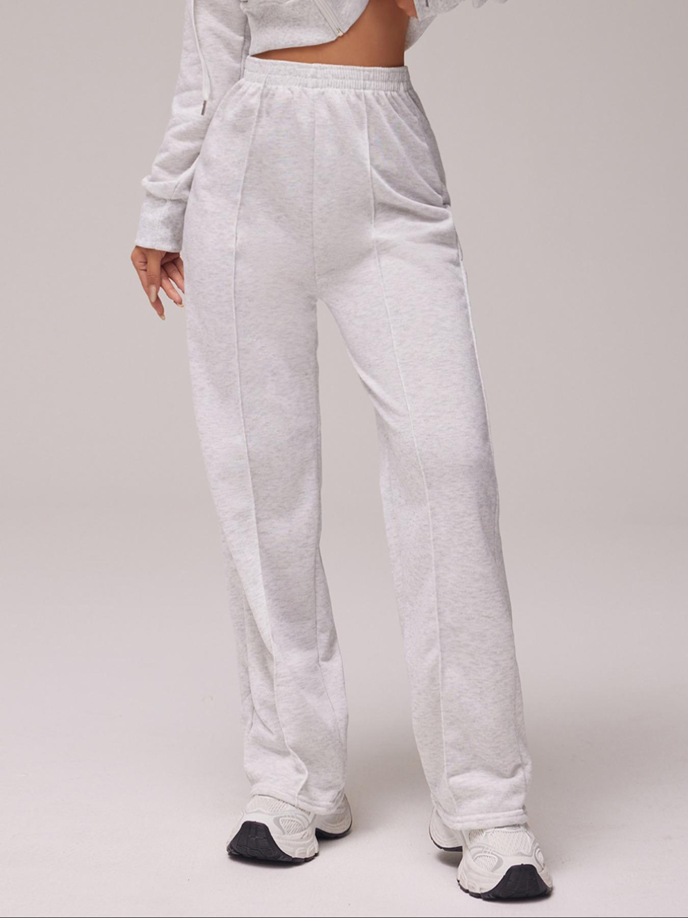 Women's Solid Color Top-Stitching Elastic Waist Sweatpants - Loose Fit Bottoms, Breathable Athleisure Style Bottoms, Female Everyday Activewear for Daily Outdoor & All-Season Use