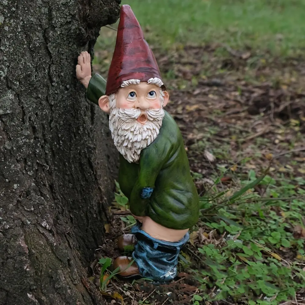 Gnome StatueTall Polyresin Willy The Peeing Garden Gnome, Funny Red & Green Gnome Lawn Ornament, Whimsical Indoor & Outdoor Garden Decoration