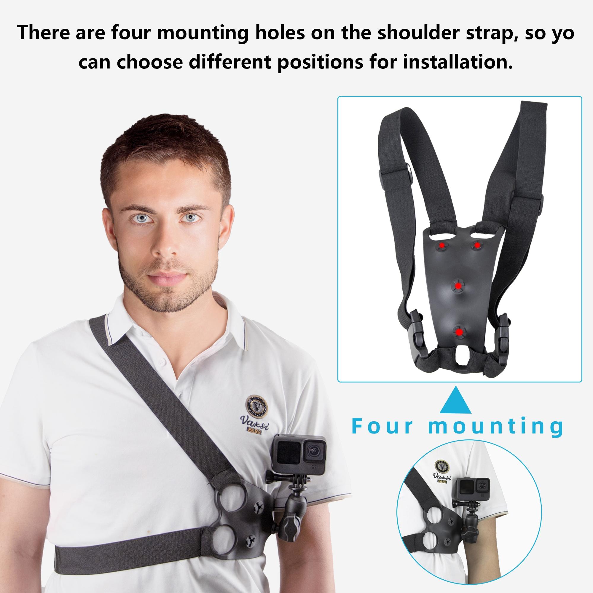 GoPro Adjustable Shoulder Strap Mount, 3-in-1 Chest/Waist Strap for Action Cameras, Compatible with GoPro, DJI, and Akaso; ideal for vlogging, drones, and the gym