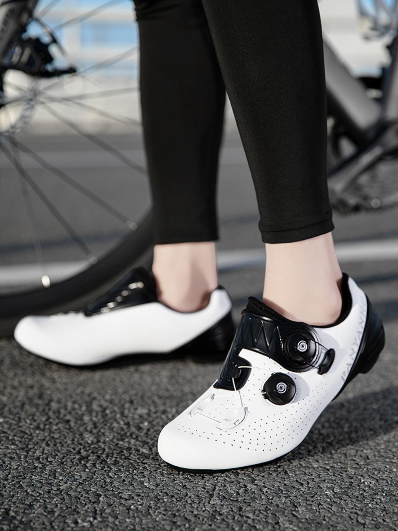 Unisex Cycling Shoes, Indoor Road Bike Shoes, Sporty PU Leather, Wide Fit, Colorblock Design, All Seasons, Professional Style