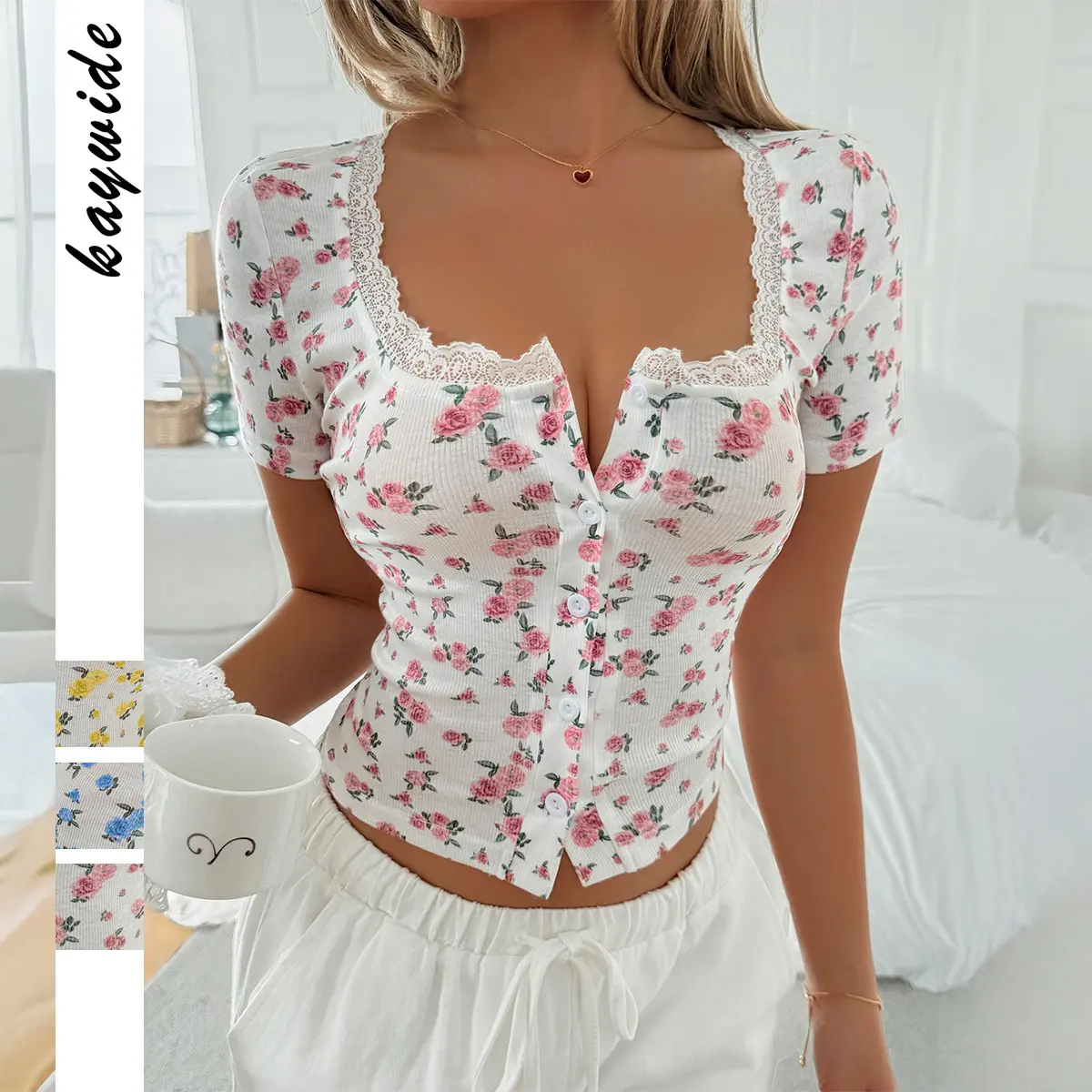 Floral Lace Short Sleeve T-Shirt for Women's Clothing 2026
