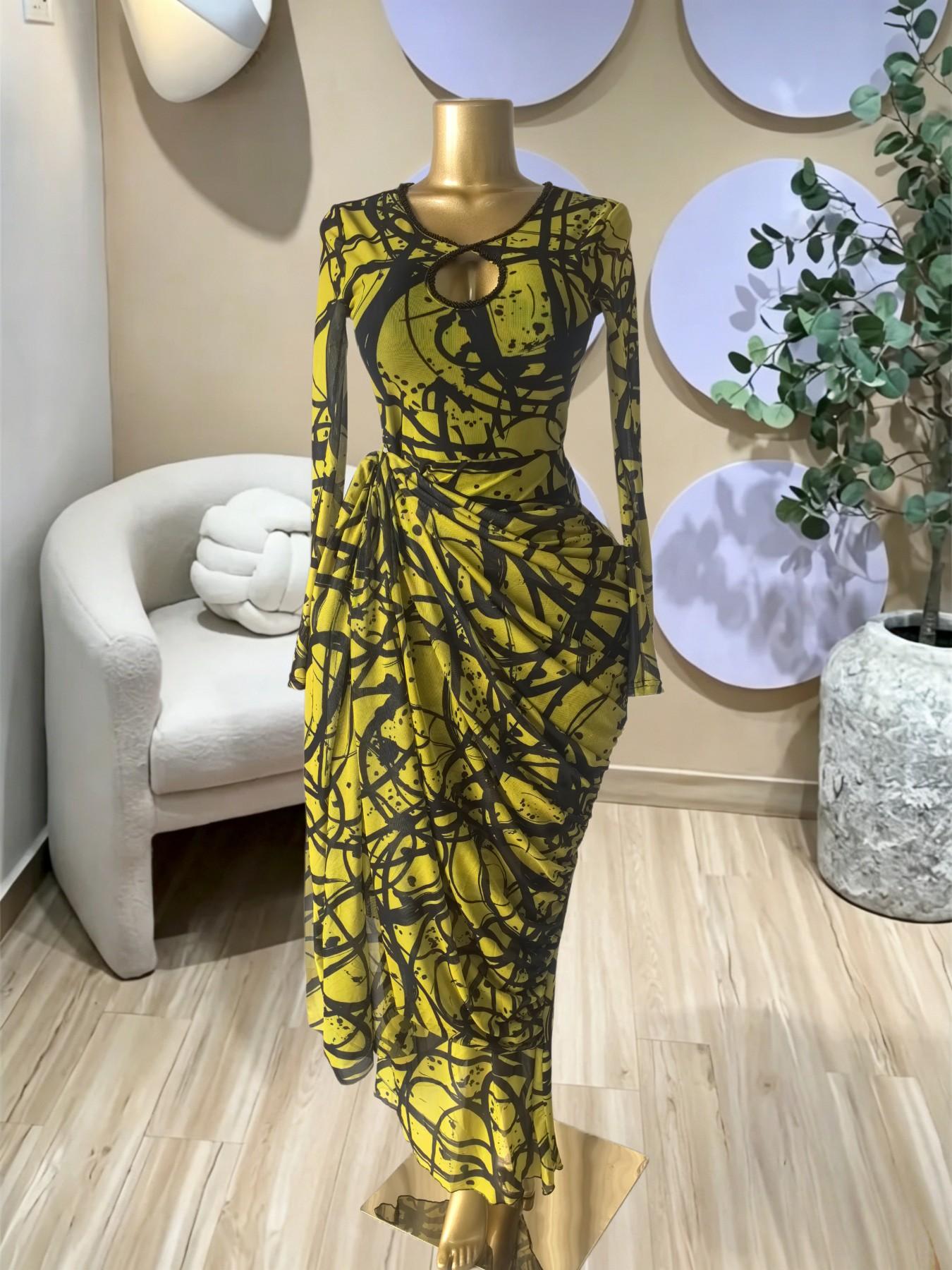 PULKRITU Elegant Women's Striped Pleated Long Sleeve Bodycon Maxi Prom Dress, Fashion Birthday Party Outfit Evening Gown, Perfect for Special Occasions,Lady Casual Dress,Female Brunch Dresses,Graduation Dress,