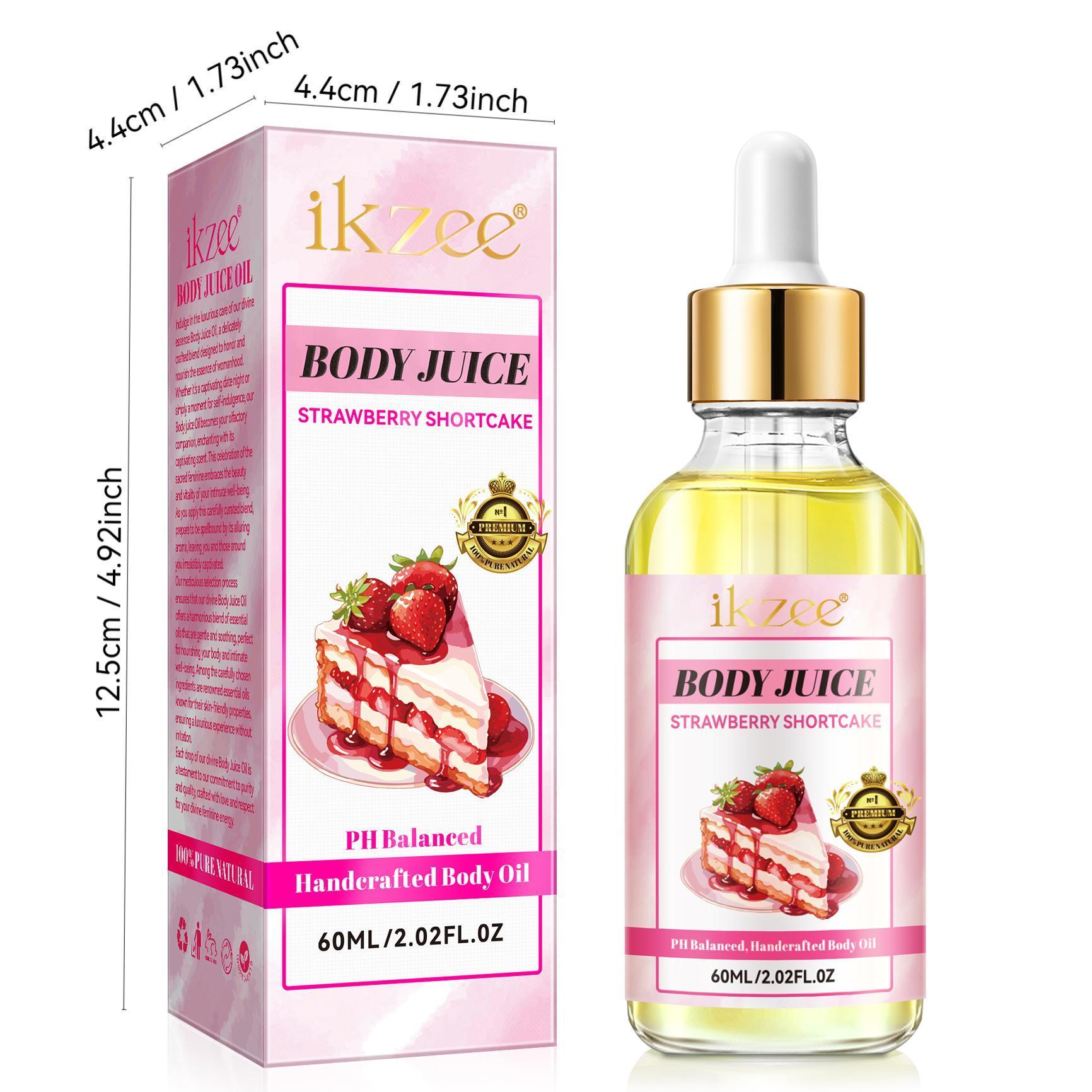 Ikzee Strawberry Cake Body Juice Oil, Non-Greasy 60ML Long-Lasting Scent Moisturizing Women Care Oil, Strawberry Scented Body Oil, Birthday Gift