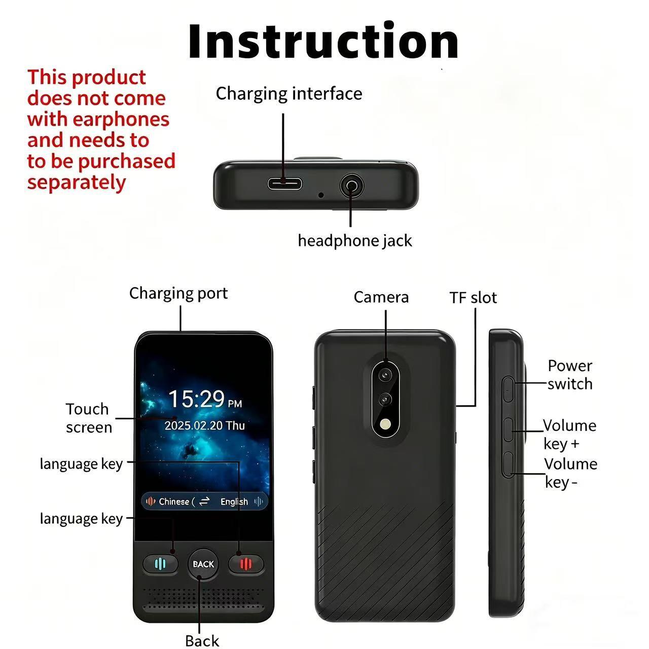 Ai Language Translation Device, Portable Translator, No Extra Fees, WiFi Translation for 138 Languages, Multi-Language Touchscreen Real-Time Translation