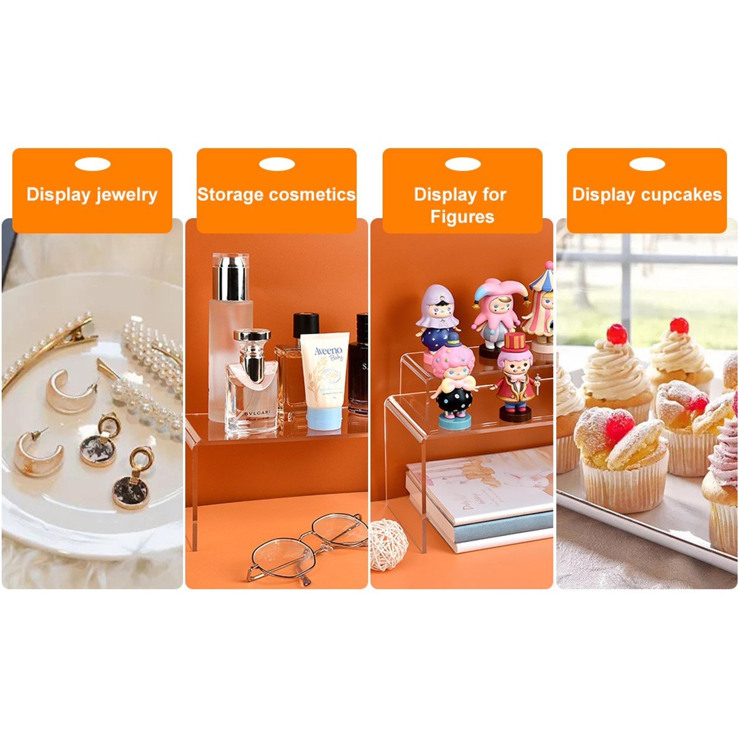 8Pcs Clear Acrylic Display Risers (6", 5", 4", 3") Transparent Product Stand, Cupcake Holder Dessert Display Showcase Stands, Candy Bar Risers, Acrylic Lifts Display for Figures