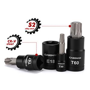 CASOMAN 32-Piece Torx Bit Socket and Female External Socket Set, 14 Star Bits (T8- T70) and 13 Female E-Torx Sockets (E4-E24), Include 5 Impact Socket Adapter Hand Tools Heavy Duty, DEALS FOR YOU DAY