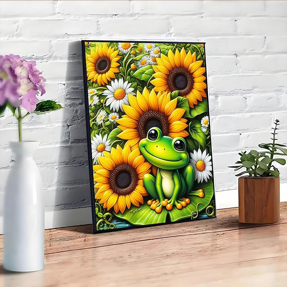 5D Diamond Painting Kit, DIY Diamond Art, Sunflower & Frog Full Drill, Beginner Friendly, 11.81x15.75 Inches, Home Wall Decor, Christmas Gift