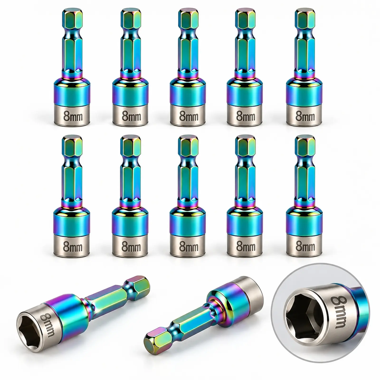8mm Non-Magnetic Impact Socket, High-Torque Chrome-Vanadium Steel Socket Bit, Square Nut Driver Adapter for Power Impact Tools
