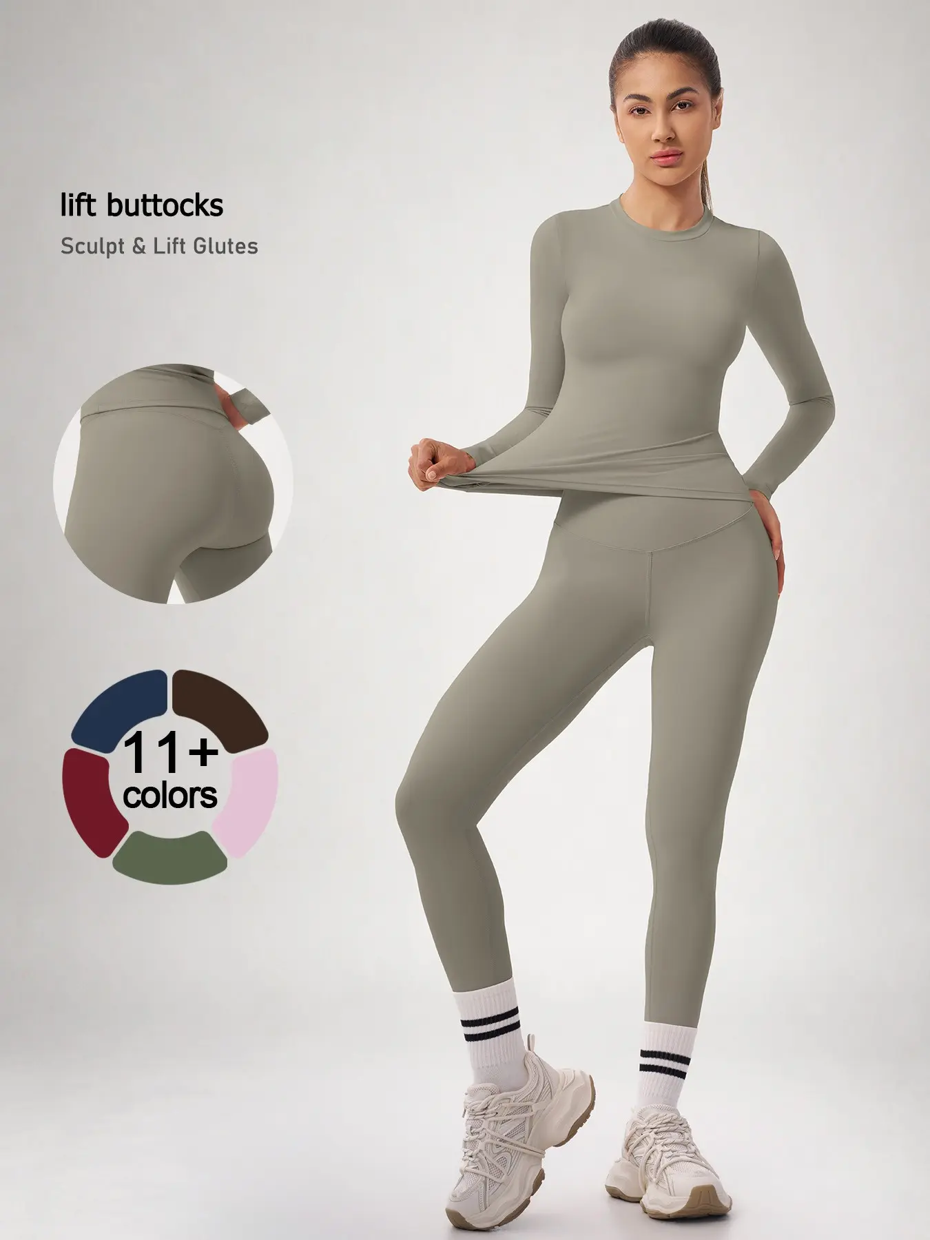 Women's Sporty Two-Piece Set, High Elasticity Breathable Fabric, Slim-Fitting Long Sleeve Suit, High Waist Design, All Seasons Wear, Solid Sports Sets