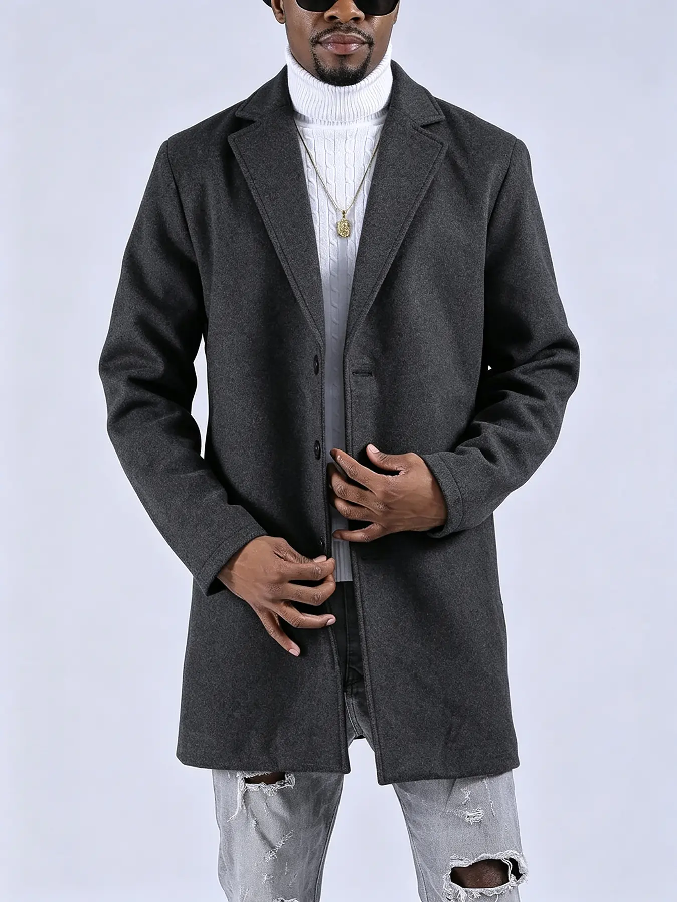 Men's Gentle Style Solid Plain Weave Woolen-Polyester Short Length Foldable Trench Coat - Spring Autumn Single-Breasted Long Sleeve Office & Leisure Jacket - Sophisticated Versatile Beige Menswear Top
