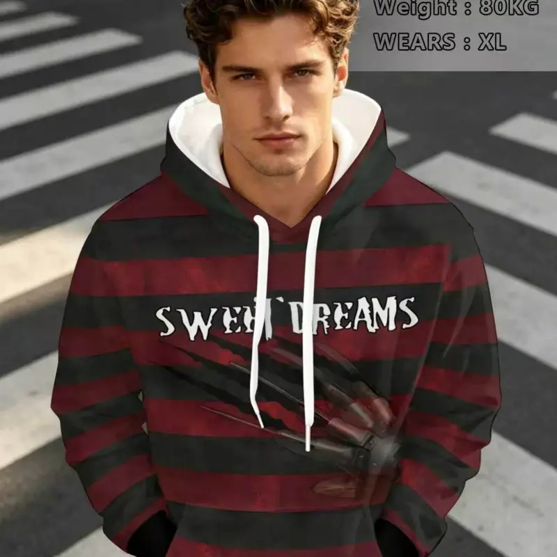 Hooded Casual Hoodie, Casual Sweatshirt Hoodie with Horror Movie Print, Graphic Print Hoodie, Printed Hooded, Quick-Dry Polyester Fabric, Perfect for Streetwear, Golf, Fishing, Camping, Gym, Beach