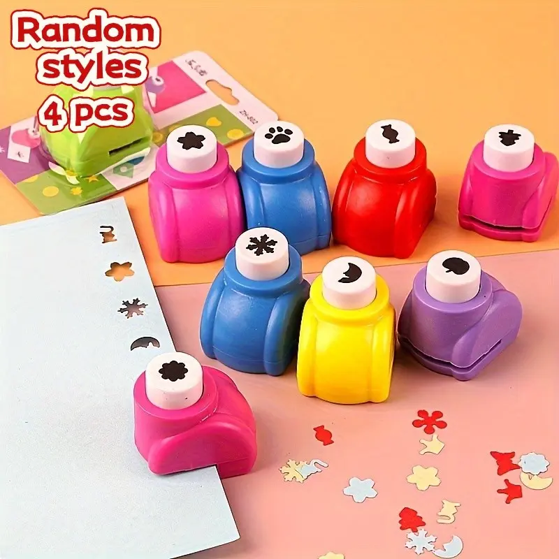 4-Piece Mini Embossing and Punch Set, Vibrant Colors, Portable Craft Tools, Ideal for DIY Scrapbooks, Cards, and Journal Decorations