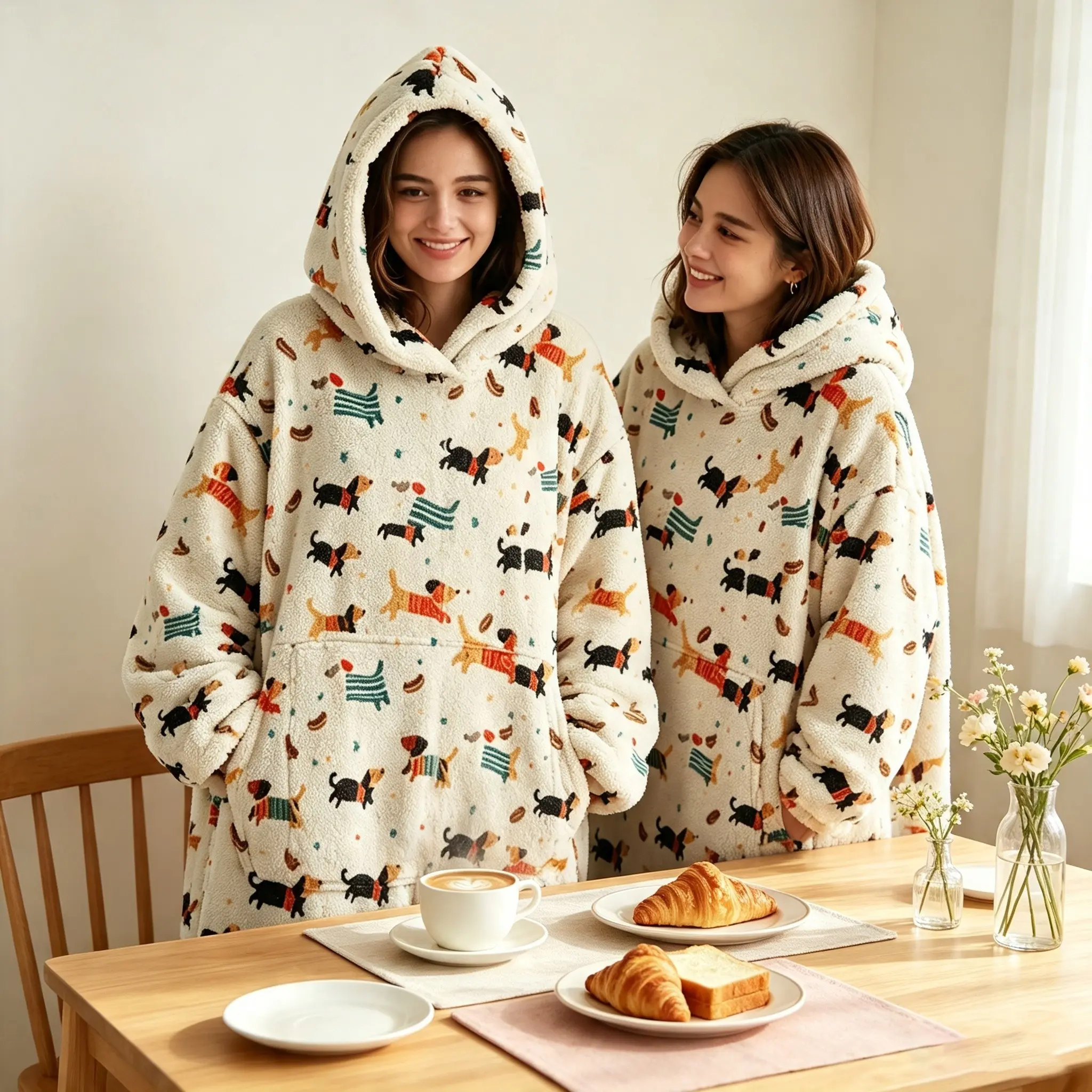 hoodie blanket，Wearable Blanket，Hooded Blanket, Wearable Throw, Sausage Dog Print Hooded Blanket, Soft Flannel Digital Print, Sofa Cover, Home Leisure, Air Conditioning，Christmas Gift,Valentine's Day gift, Cozy Hooded Blanket
